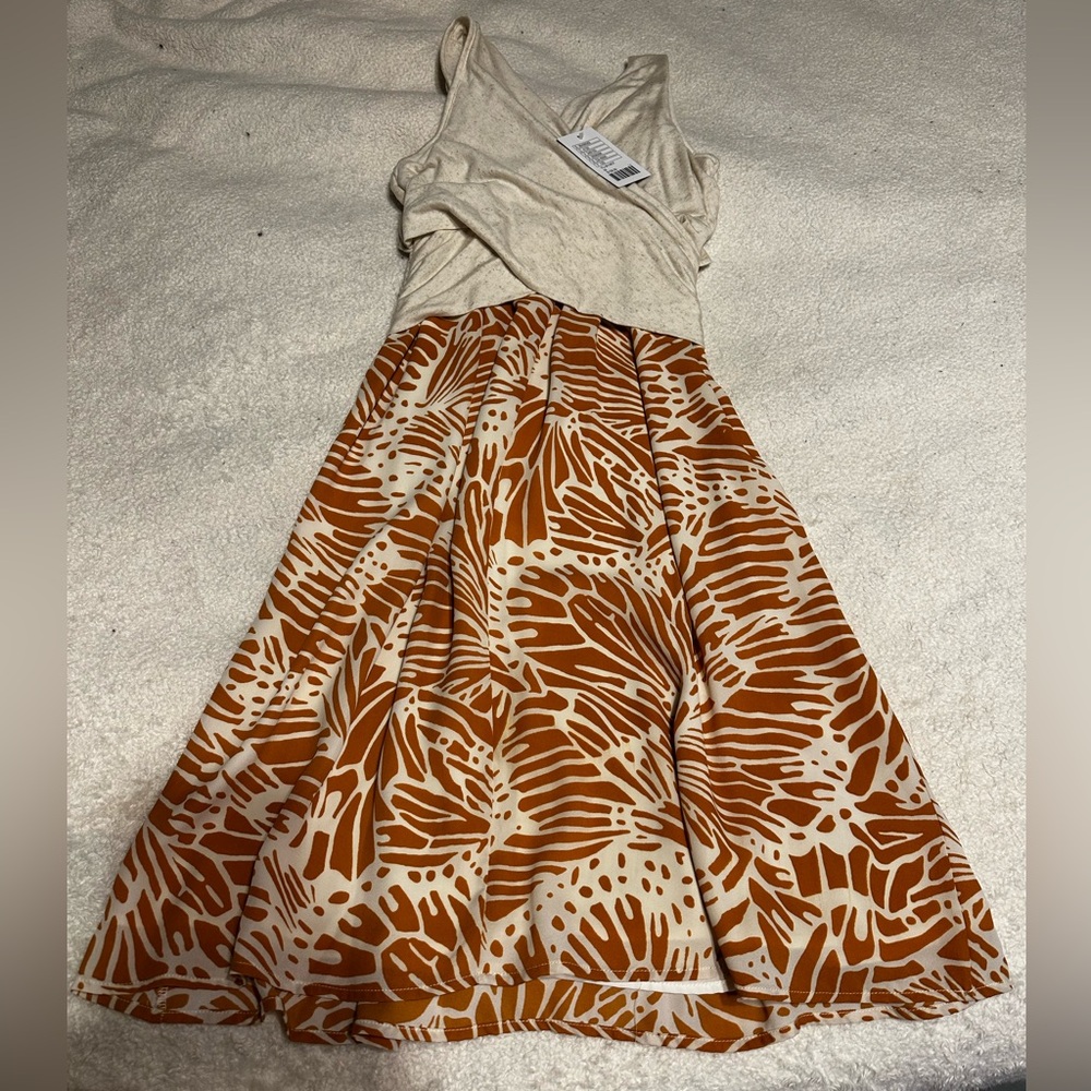 Anthropologie (Amadi on tag) summer cocktail dress size Medium Orange and Tan